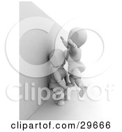 Clipart Illustration Of A White Character Leaning Against A Wall And Assisting Another Up Over The Obstacle by KJ Pargeter