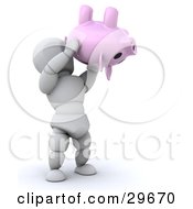 Poster, Art Print Of White Character Holding A Pink Piggy Bank Upside Down And Shaking It Trying To Get Money