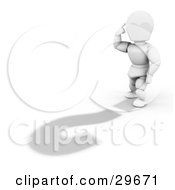 Clipart Illustration Of A Confused White Character Scratching His Head And Looking Down At A Question Mark Shadow