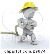 Poster, Art Print Of White Character Fireman Running With A Big Hose