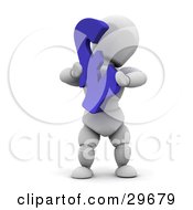 Poster, Art Print Of White Character Holding Up A Blue Pound Sterling Symbol