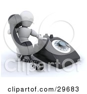 Poster, Art Print Of White Character Holding Up A Black Landline Telephone Receiver While Making A Call