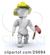 Poster, Art Print Of White Character Fireman Carrying An Ax And Wearing A Hardhat