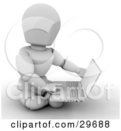 Poster, Art Print Of White Character Sitting On The Ground And Using A Laptop Computer