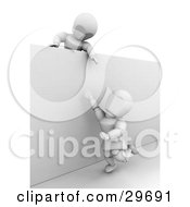 Clipart Illustration Of A White Character Holding His Arm Over A Wall Assisting Another Person Over by KJ Pargeter