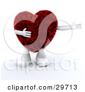 Furry Red Heart Character With White Arms And Legs Holding One Arm Out To The Right