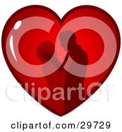 Poster, Art Print Of Silhouetted Couple Passionately Embracing Inside A Red Heart On A White Background