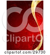Clipart Illustration Of Waves Of Gold And Red Along The Right Side Of A Red Background With Vines Sparkles And Hearts