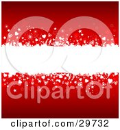 Poster, Art Print Of White Grunge Text Bar Spanning The Center Of A Red Background With White And Red Stars Hearts And Sparkles