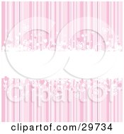 Clipart Illustration Of A White Grunge Text Bar In The Center Of A Pink Striped Background With Pink And White Hearts