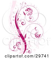 Poster, Art Print Of Pink Curling Floral Vine With Flowers Sparkles And Hearts