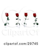 Poster, Art Print Of Four Running Red Roses With Leaves As Legs