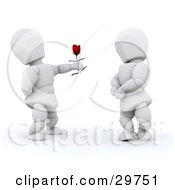 White Character Holding Out A Red Rose To His Girlfriend