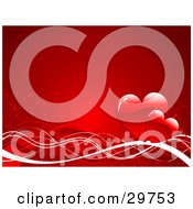 Poster, Art Print Of Two Red Hearts On Waves Of Red And White On A Gradient Red Background