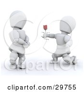 Clipart Illustration Of A White Character Kneeling And Offering A Single Red Rose To His Girlfriend by KJ Pargeter