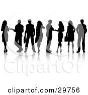 Clipart Illustration Of Silhouetted Corporate Business Men And Women Holding Conversations And Carrying Briefcases by KJ Pargeter
