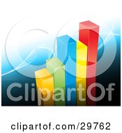 Clipart Illustration Of A Colorful Bar Graph Of Yellow Green Blue And Red Rows Showing Profit On A Blue Background With White Waves by KJ Pargeter