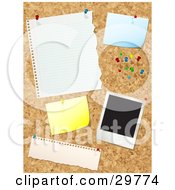 Poster, Art Print Of Cork Board With Push Pins Blank Messages And A Polaroid Picture
