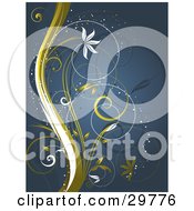 Poster, Art Print Of Gold And White Curling Vines With Sparkles On A Blue Background