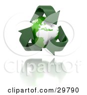 Poster, Art Print Of Triangle Of Green Arrows Around Planet Earth Over A Reflective White Surface