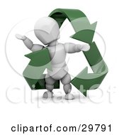 Poster, Art Print Of White Character Standing Inside A Triangle Of Green Recycle Arrows