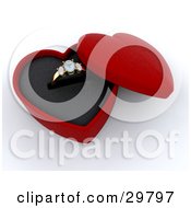 Poster, Art Print Of Gold Diamond Wedding Or Engagement Ring Resting In An Open Red Heart Shaped Box