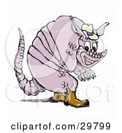 Clipart Illustration Of A Smiling Armadillo In Brown Leather Cowboy Boots And A Hat by Spanky Art
