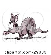 Clipart Illustration Of A Scared Little Armadillo With A Nervous Facial Expression