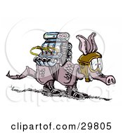Clipart Illustration Of An Armadillo With A Powerful Engine Strapped On His Back Wearing Goggles And Preparing For Take Off