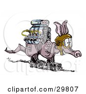 Clipart Illustration Of An Excited Little Armadillo Wearing Goggles And Roller Skates A Powerful Engine Strapped To His Back by Spanky Art