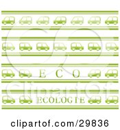 Poster, Art Print Of Background Of Green Cars Driving In Rows With Eco And Ecologie Text