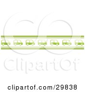 Poster, Art Print Of Row Of Green Cars Driving In A Line With Green Borders