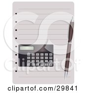 Poster, Art Print Of Pen And Calculator Resting On Blank Lined Pages Of A Notebook