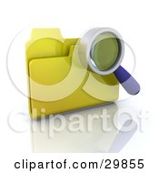 Clipart Illustration Of A Magnifying Glass Searching The Contents Of A Yellow File Folder