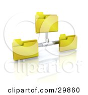 Three Yellow Folders Sharing Files On A Network
