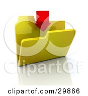 Poster, Art Print Of Red Transparent Arrow Pointing Down Into A Yellow Folder