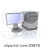 Clipart Illustration Of A Desktop Computer Monitor Screen And Tower With Two Floppy Drives