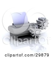 Pair Of Cogs Working By A Computer Printer