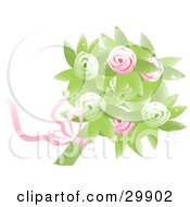 Poster, Art Print Of Bridal Bouquet Of Pink And Green Roses And Flowers With A Pink Ribbon