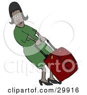 Poster, Art Print Of Black Woman In A Green Dress Trying To Pull A Heavy Rolling Suitcase