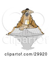 Clipart Illustration Of A Gangster Groundhog With A Golden Grill Tooth Wearing Bling And Other Jewelry Emerging From His Burrow Only To See His Shadow by Spanky Art #COLLC29920-0019