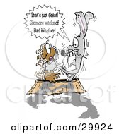 Clipart Illustration Of An Angry Bunny Rabbit Wringing A Groundhogs Neck After Emerging From A Burrow And Seeing Shadows