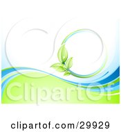 Clipart Illustration Of A Nature Background Of A Green Vine Circle Over White Above Waves Of Blue And Green by beboy #COLLC29929-0058