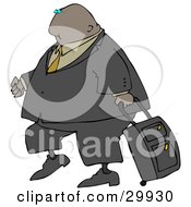 Poster, Art Print Of Black Businessman In A Suit Pulling A Rolling Suitcase Behind Him