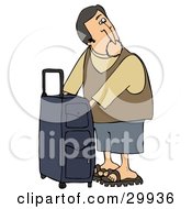 Poster, Art Print Of White Man Checking The Compartments Of His Suitcase While Waiting To Board His Plane At The Airport