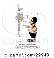 Clipart Illustration Of A Punisher Threatening A Prisoner By Making Him Call A Technical Support Line