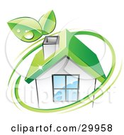 Poster, Art Print Of Pre-Made Logo Of Leaves And A Green Circle Over An Eco Friendly Home