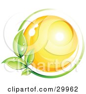 Clipart Illustration Of A Pre Made Logo Of A Yellow Orb Circled By A Green Vine