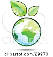 Poster, Art Print Of Pre-Made Logo Of Leaves Sprouting On Top Of A Globe