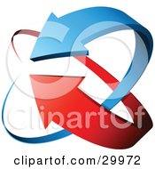 Clipart Illustration Of A Pre Made Logo Of Blue And Red Arrows Circling
